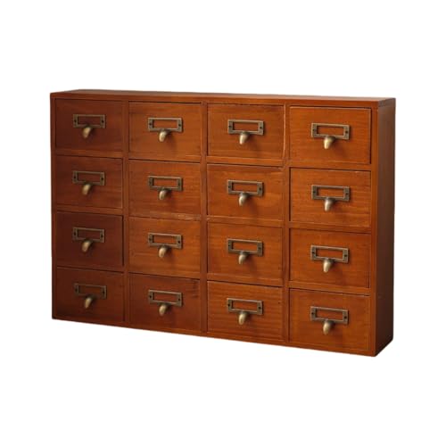 XVVX卓上収納ボックス 引き出し式 小物 アンティーク収納 木製 ミニ卓上キャビネット ミニ引き出し式 小物収納ボックス 多機能 大容量 (引き出し16杯 ブラウン,四層)