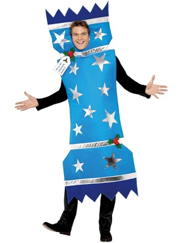 Smiffys Christmas Cracker Costume for Adults, Funny Blue Festive Fancy Dress Tabard -Silver Star Details, Adults Novelty Holiday Outfit for Christmas Parties, & Fancy Dress Celebrations, One Size