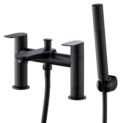Matte Black Bathroom Taps with Shower, BATHWEST Bathroom Sink Taps with Shower Attachment, Brass Bath Mixer Taps with Shower Head 921BYJ