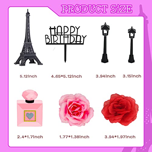 Memovan 8Pcs Paris Cake Topper Eiffel Tower Statue Cake Topper 7 Inch Pairs Eiffel Tower Perfume Bottle Birthday Topper Street Lamp Rose Cake Decoration For Girl Women Spa Paris French Theme Party #TOP1
