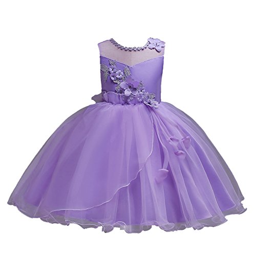 DH Flower Girl's Floral Embroidered V Back Double Chiffon Evening Dress 2-14 Yrs