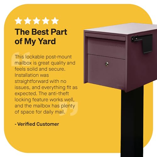 Image of Adoorn Lockable Post Mount Mailboxes for Outside - Small Anti-Theft Locking Mailbox for Packages and Letters - Weatherproof Construction - Durable Steel - 12 inch H x 12 inch W x 18.5 inch D - Malbec