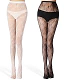 SOVYTH 2 coppie Collant Donna a Maglia Reticellato con Motivi, Collant Night Club Alta Vita, Per Feste(Nero + Bianco)