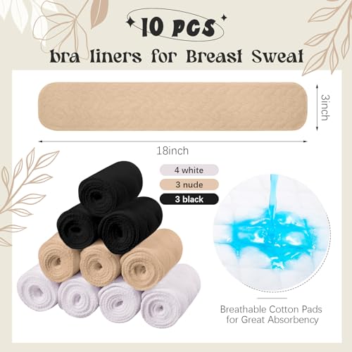 Image of Toulite 10 Pcs Reusable Bra Liners for Sweat, 3 Layer Bra Sweat Pads, Soft Cotton Outer Layer with Polyester Fiber Core