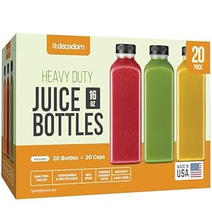 16 oz Juice Bottles With Caps – 20 Pack Plastic Bottles For Juicing, MADE IN USA Juicing Bottles Reusable – Juicer Bottles With Lids – Juice Containers With Lids – 16oz Plastic Bottles With Caps…