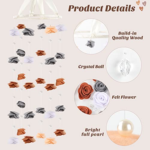 Baby Mobile For Crib, Felt Rose Flower Crystals Pearls Mobile Nursery Mobile For Boys Girls Boho Nursery Decor Soothe Toy Baby Shower Set For Infant Bedroom Hanging Decoration Toy #TOP2