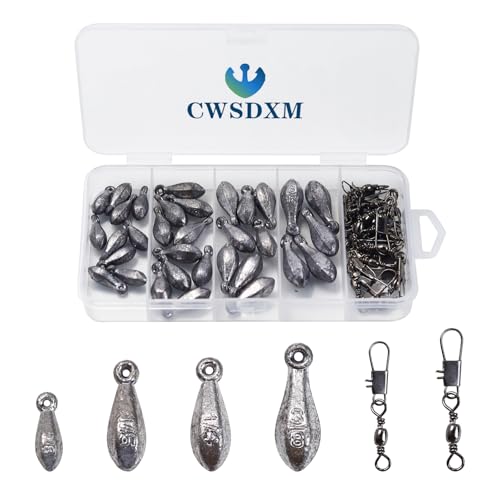 CWSDXM Fishing Weights Sinkers Fishing Worm Weights Assorted Set 50 Pcs, Bullet sinkers, Cannonball...
