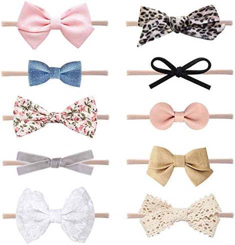 DRESHOW Baby Girl Headbands and Hair Bows Nylon Headbands 10 Pack of Hair Accessories for Newborn Infant Toddlers Kids