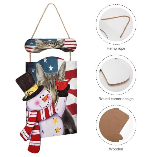 Panneau mural de Noël chat américain drapeau USA déco bois rustique