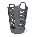 Clorox Flexible Laundry Basket - Tall Plastic Hamper for Clothes, Bedroom, and Storage - Portable Round Bin with Carry Handles, 2 Bushel, Grey
