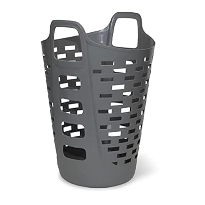 Clorox Flexible Laundry Basket - Tall Plastic Hamper for Clothes, Bedroom, and Storage - Portable Round Bin with Carry Handles, 2 Bushel, Grey