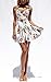 ECOWISH Womens V-Neck Spaghetti Strap Bowknot Backless Sleeveless Lace Mini Swing Skater Dress 594 White Large