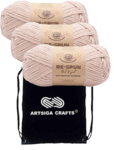 Lion Brand Re Spun Thick & Quick Sepia Rose 843-101 (3-Skeins - Same Dye Lot) Weight S Bulky #6 Polyester Yarn for Crocheting and Knitting with Project Bag