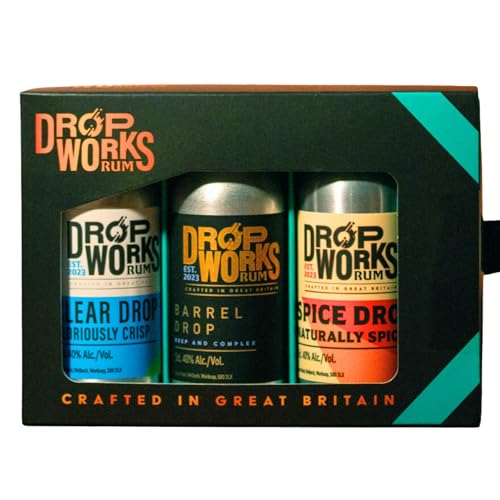 DropWorks Rum Mini Gift Set 3 x 50ml Award Winning British Miniatures Clear Barrel & Spice Drop Craft Rum Tasting Set Made in England Gift for Him