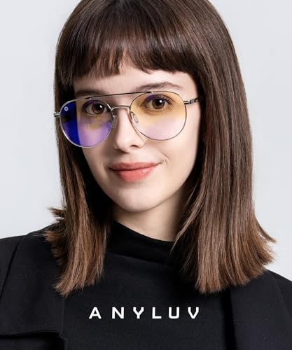 Image of ANYLUV Blue Light Glasses for Men, Circular Frame Single Brow Bridge Design Campus Style Glasses Anti Eyestrain for Screen