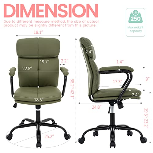 Mfd Living Home Office Chair, Modern Upholstered Mid-Back Pu Leather Task Desk Chair With Arms, Adjustable Rocking Swivel Computer Chair With Wheels (Olive Green) #TOP5