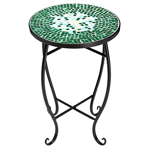 Matico Mosaic Green Iron Outdoor Coffee Table, Green Iron Outdoor Accent Table, Round End Coffee Table,Round Small End Table Bistro For Porch, Patio Side Table For Garden, Porch, Balcony, Yard #TOP3