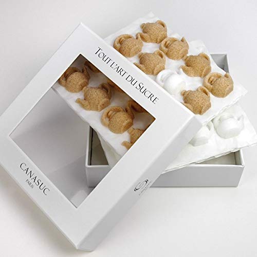 Canasuc Paris, A La Bonne Heure, Pur Sucre De Canne,"Window Gift Box" Of 32 Assorted French Molded Teapot Sugar Pieces, White & Amber, 3.35 Oz #TOP2