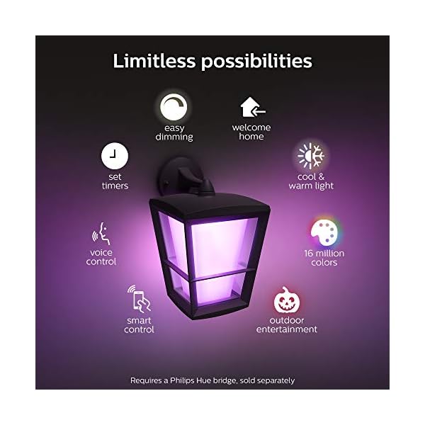 Philips Hue Econic Smart Outdoor Wandlaterne, Weiß & Farbe, unten (Hue Hub erforderlich, Smart Light Kompatibel mit Alexa, Apple Homekit & Google Assistant) – Bild 3