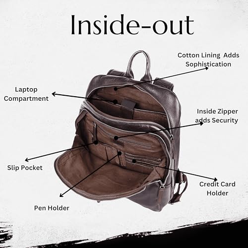15 Inch Genuine Leather Backpack for Women and Men, Brown Leather Backpack with Adjustable Shoulder Strap4
