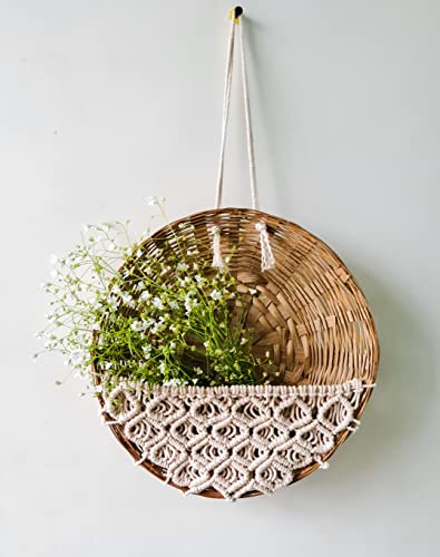 Image of Zippy Flora Tulip Macrame Cotton Basket for Decor, 11 Inch Diameter (Off-White) | Handmade Decorative Storage Basket | Stylish Organizer for Home, Living Room, Bedroom & Table Decor