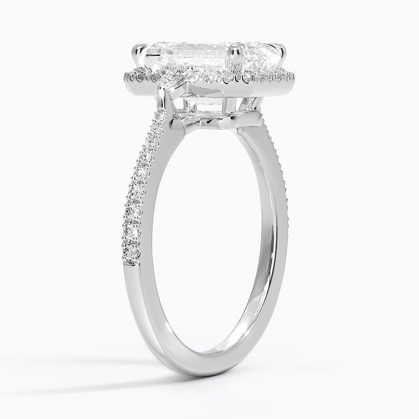 Emerald Cut 1-4 CT Center Diamond Moissanite Engagement Ring, Classic Halo Vintage Bridal/Wedding Ring Set In Solid Gold & Sterling Silver, Anniversary Promise Ring For Women (White, 4 Carat)