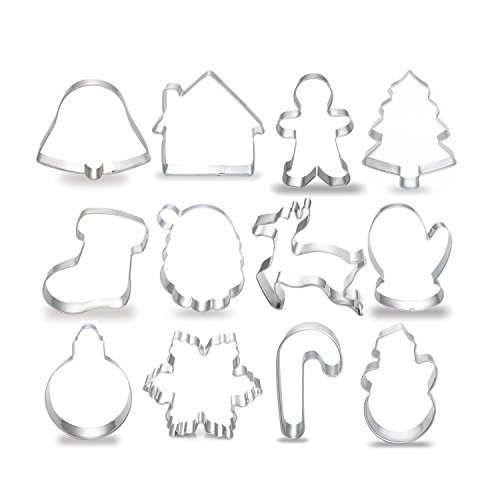 TenCloud Stainless Steel Christmas Cookie Cutters Shapes Biscuits Chocolate Molds Maker Set of 12