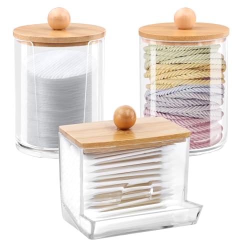 LOBVABA 3 Pièces Boîte Coton Tige, Distributeur de Coton, Boîte à Coton Tige en Acrylique, Pour Rangement dans la Chambre, la Salle de Bain et le Salon