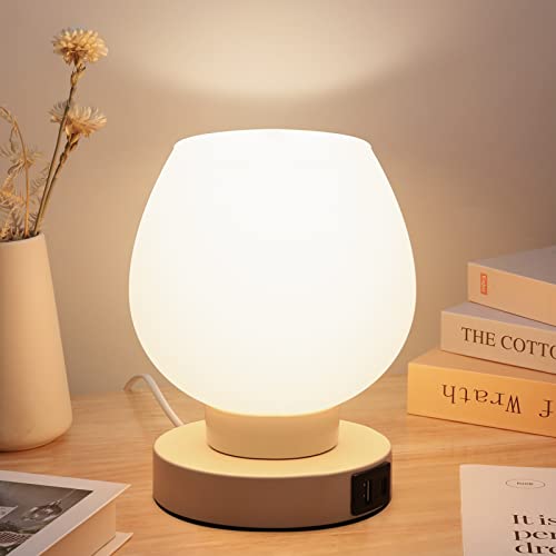 Boohenka Touch Bedside Table Lamp, Dimmable Bedside Lamp With Usb C+A Charging Ports, Desk Lamp With Warm Led Bulb, 3 Way Dimmable Nightstand Lamp, White Opal Glass Modern Small Lamp #TOP2