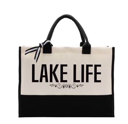 Cotton Canvas Tote Bag for Women, Canvas Tote Bag for Gifting, Bags Gift for Lake Life Lover, Beach Totes for Boating Weekend Holiday Overnight Travel
