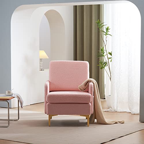 Henf Lounge Chair Teddy Fur Armchair Living Room Chair, Comfy Single Sofa Accent Chair For Bedroom Living Room Guest Room, Metal Legs Compact Sofa Chair Fits Small Space (Pink, Type A) #TOP1