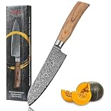 Precisione grazie alla durezza e al taglio – Questo coltello affilato con taglio manuale su entrambi i lati (12-14°) garantisce tagli eccezionalmente nitidi, guida senza sforzo e prestazioni di taglio di lunga durata. Questo affilato coltello Santoku Damasco scorre delicatamente attraverso carne, verdure o erbe senza schiacciare il materiale da taglio, perfetto per un lavoro preciso e pulito in cucina.