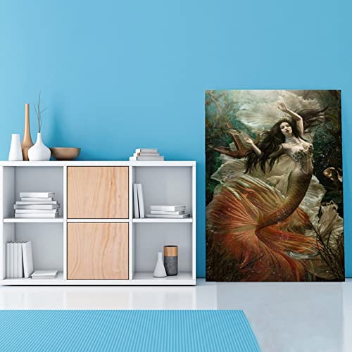 Fantasy Art Creature Creative Water Siren Mermaid Mermaid Painting Fantasy Art Room Aesthetic Poster Canvas Painting Posters And Prints Wall Art Pictures For Living Room Bedroom Decor 12X16Inch(30X40 #TOP1