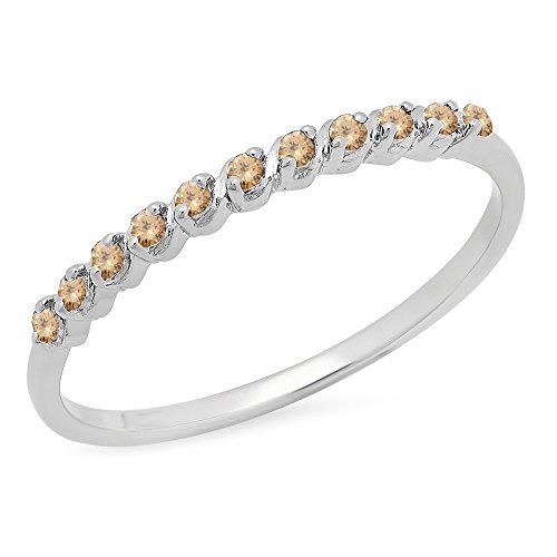 Dazzlingrock Collection 0.12 Cttw Round Champagne Diamond Women Wedding Stackable Band in 925 Sterling Silver, Size 7.5