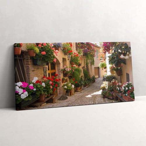Décoration Murale Peinte Allée Fleurie pour Salon Tableau Nature sur Toile Wallfluent