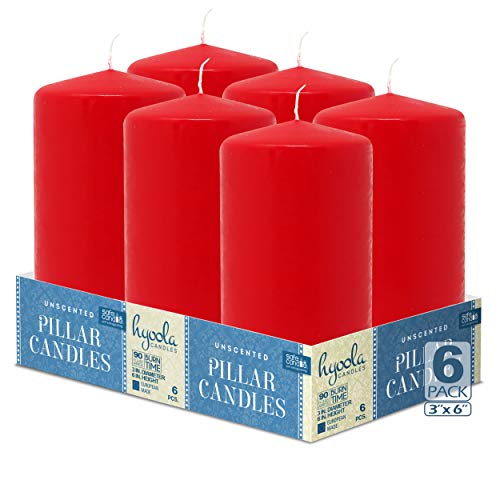 Hyoola Red Pillar Candles 3X6 Inch - Unscented Pillar Candles - 6-Pack - European Made #TOP4