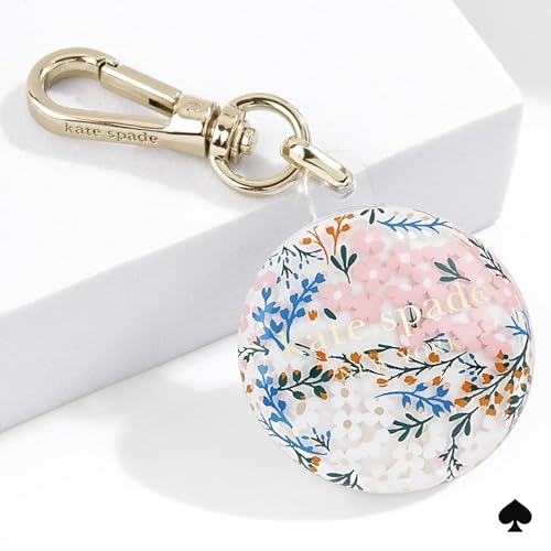 Image of kate spade new york AirTag Holder - Multi Floral Rose /Pacific Green | Stylish and Protective Case for Apple AirTag w /Gold Ring Clip - Attaches Securely to Bags, Luggage, Keys, Purse, Totes & More