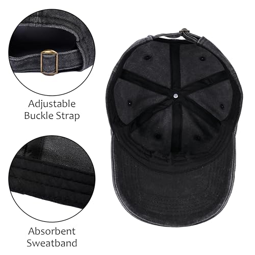 Image of Embroidered Baseball Cap for Women Men Vintage Adjustable Washed Distressed Denim Baseball Hat