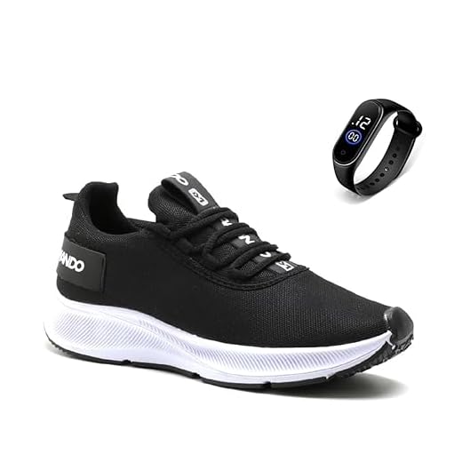 Tênis Esportivo Masculino Academia Caminhada Confortável Leve + Relógio (42, Preto)