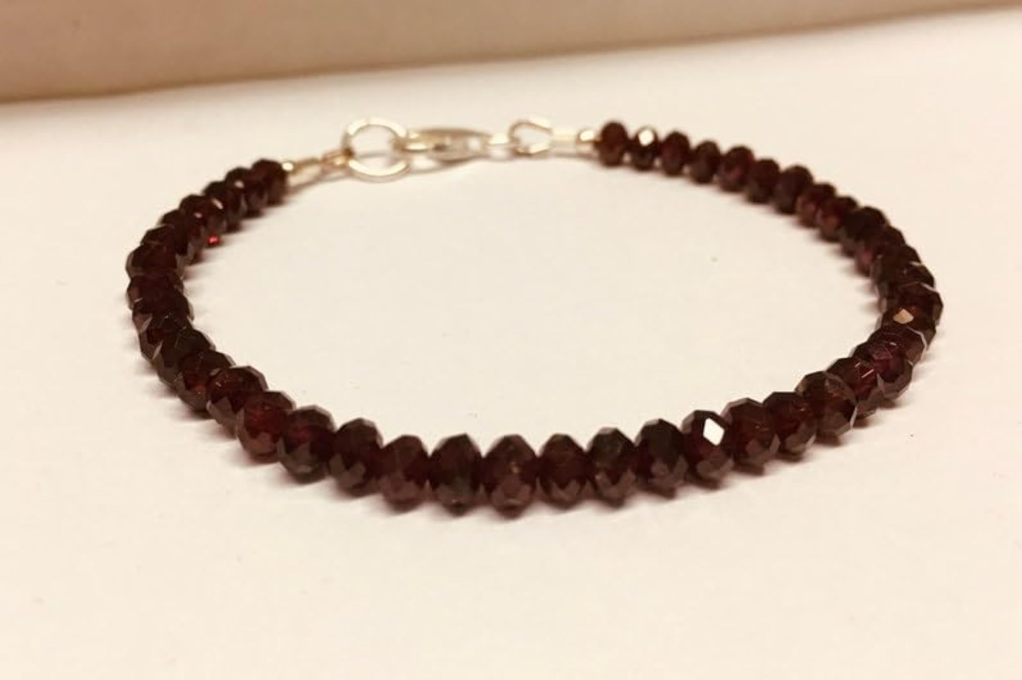 Garnet Rondelle Beaded Bracelet, Adjustable 7 Inch