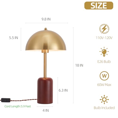 Lámpara de Mesa NUSRAN con Base de Madera y Pantalla Dorada miniatura 5