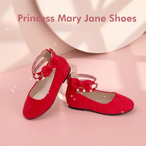 Pandaninjia Toddler Girls Dress Shoes Ankle Strap Ballet Flats Flower Girl Shoes For Wedding Party School (Red Suede, 8 M Us Toddler) #TOP2