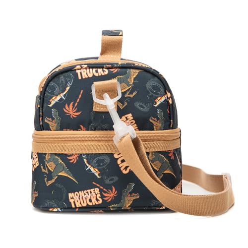 Image of Insulated Kids Dual Compartment Lunch Bags Tote Pack for Girls Boys Toddler Kindergarten School Picnic Cooler Thermal Lunch Boxes with Strap Truck Dinos