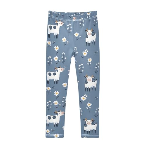 Cow and Daisy Flower Girls Casual Leggings for Kids Printed Long Pant Bottoms Stretch and Soft