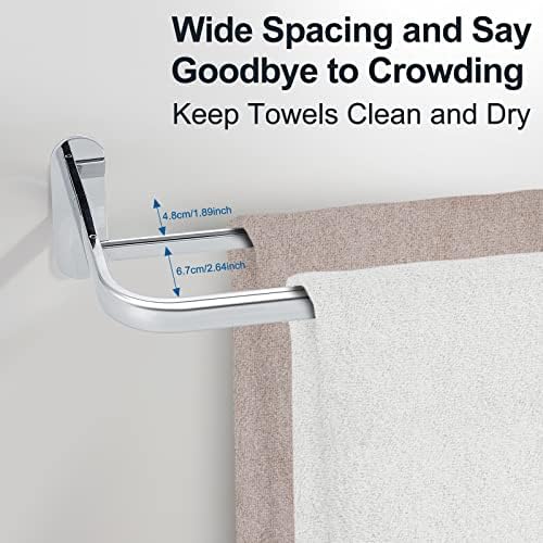Januts 40CM Towel Rail No-drilling Towel Holder Stainless Steel Shower Rail Nail-free Glue Wall Mounted Clothes Rail Bathroom Kitchen Double Rods Towel Rack with A Screwdriver and Auxiliary Sticker