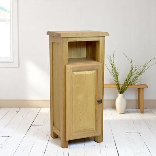 GROF GROFurniture Solid Oak Cabinet for Hallway or Livingroom, Narrow Slim Cabinet with 1 Door, Wooden Console or Side Table, Small Oak Display Unit