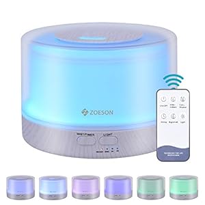 Zoeson 700ML Aromatherapy Essential Oil Diffuser, Ultrasonic Aroma Humidifier, Aromatherapy Diffusers (Up to 12H Use, Mist Control, Waterless Auto Shut-Off, 4 Timer Settings, 7 Color LED Lights)