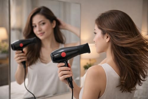Image of 2000W Mini Hair Dryer for Women & Men | Hot & Cold Air | Compact Travel Hair Dryer with Styling Nozzle | Lightweight Portable Blow Dryer for Home & Salon Use