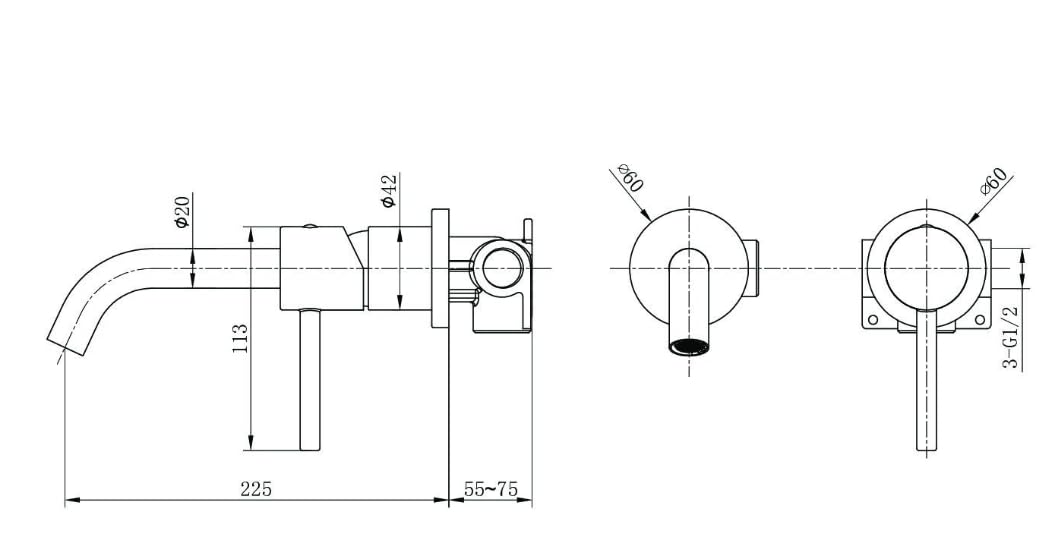 Mice - Grifo empotrado de lavabo monomando, Griferia Baño para Agua Frio/Caliente - Griferia baño grifos empotrados de lavabo - Serie Brezzo (Negro Mate)