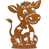 Rerum & Consilium Kuh Emma Gartenfigur aus Rost | 50,8 x 66,8 cm | Aufsteller aus 2 mm Stahl | Rostige Metalldeko für den Garten